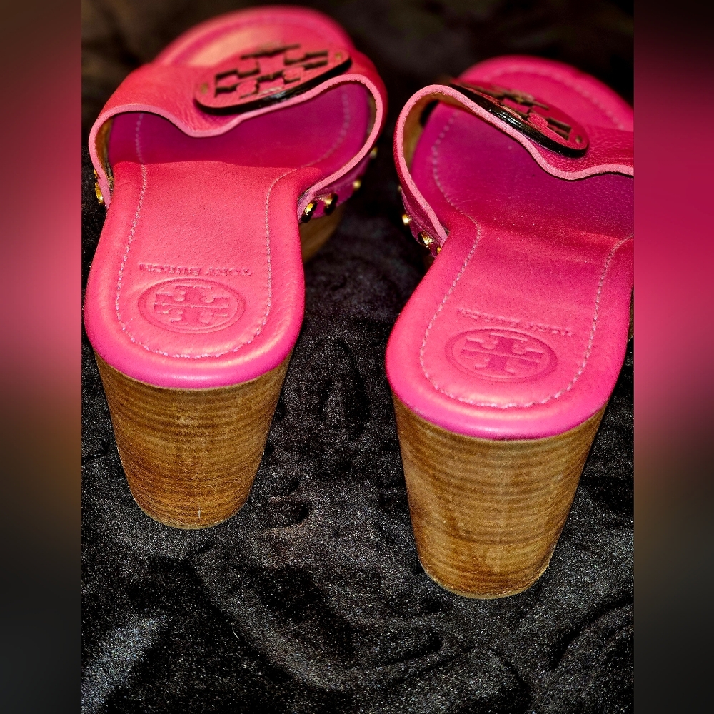 Tory Burch Pink Wedge Mules with Decorative Detail - Picture 2 of 6